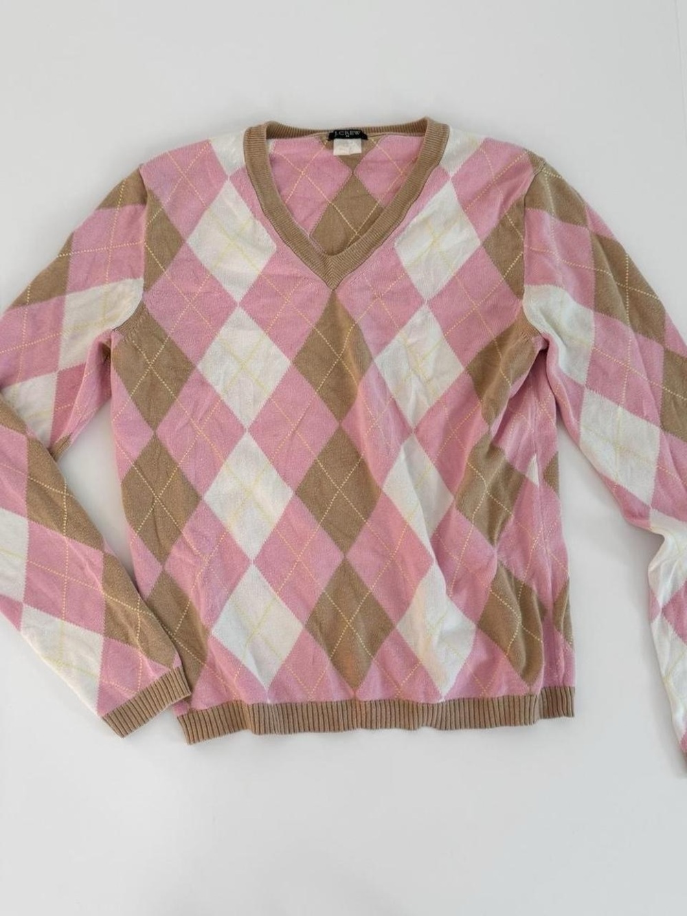 J.Crew pink brown argyle sweater